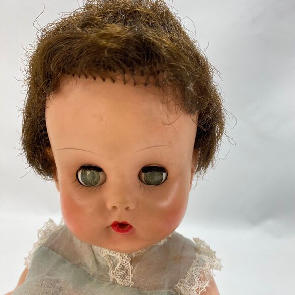 Vintage Creepy Scary Baby Doll Fuzzy Hair Open Close Eyes Rubber Body Move Limbs - Picture 3 of 16